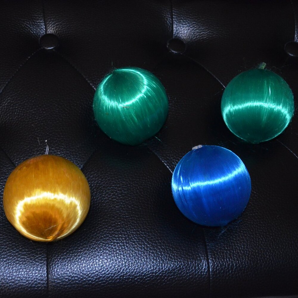 Holiday Ornaments Handmade Balls Styrofoam Wrapped by Shiny Thread 4 pieces